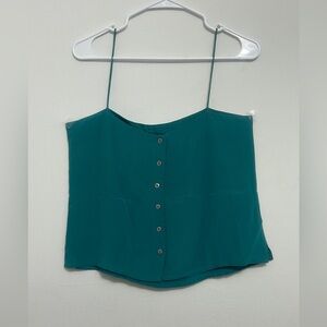 Condor 100% Silk Teal Button Front Cropped Cami Top women’s Size 9/10 (A288)✨